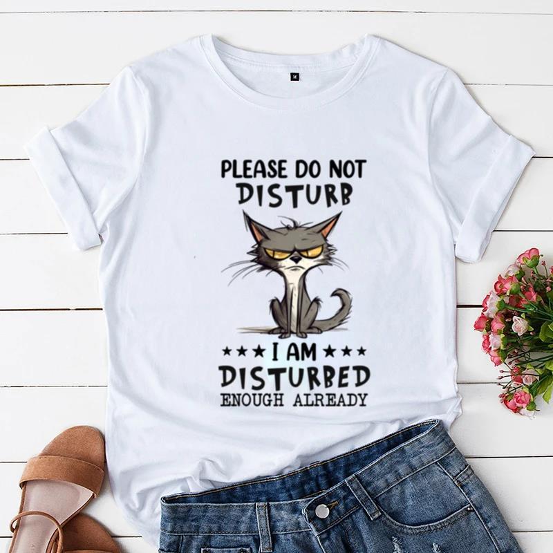 Sommer Kurzarm T-Shirt bedruckt mit Schwarzer Katze Gartenarbeit Lässig Lockeres Oberteil, Modische Reine Baumwoll-T-Shirts Damen