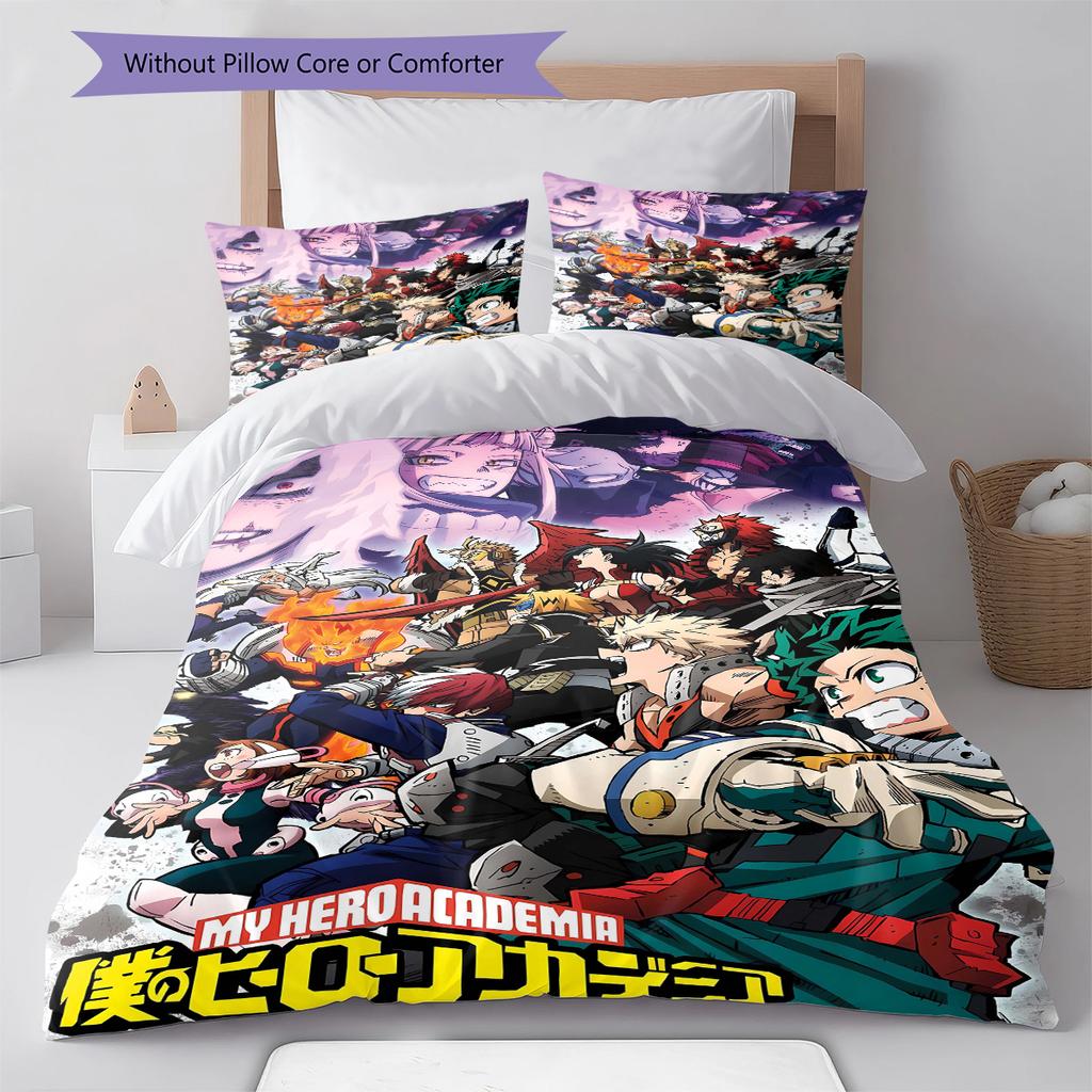 My Hero Academia Pattern Bedding Quilt Set Quilt Cover Pillowcase Home Decoration Gift (1 * Duvet Cover + 2 * Pillowcase, Without Core)