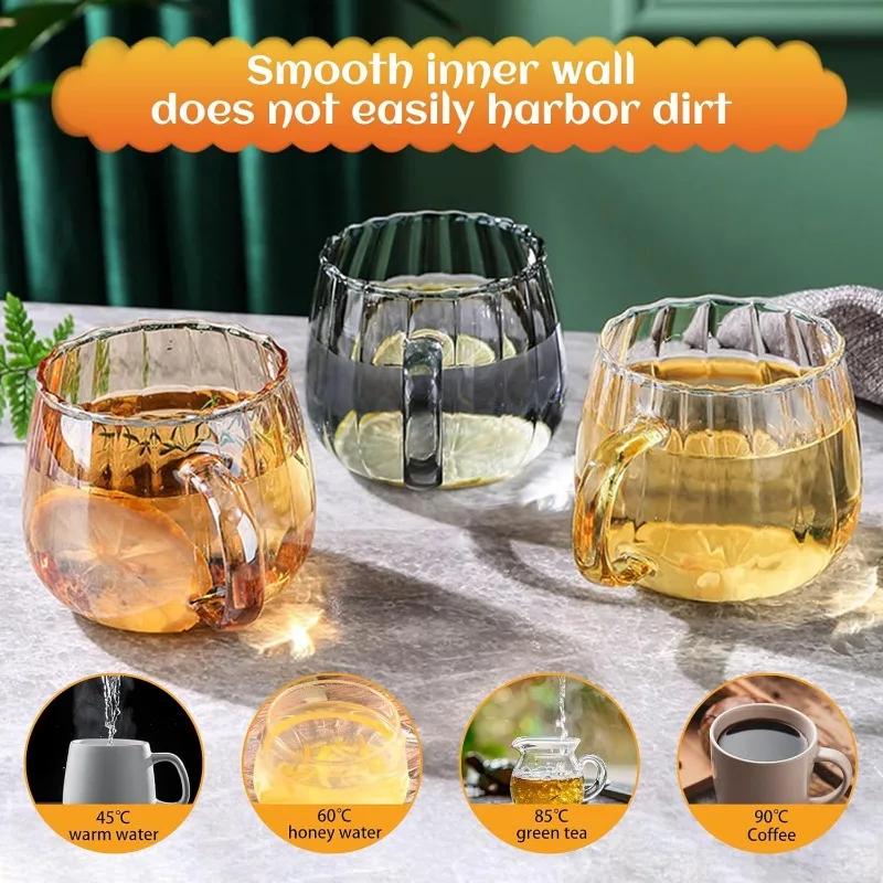 1pcs Glass Cups Vertical Stripe Water Cup 400ml/13.5oz Coffee Mugs Drinking Glasses Flowers Tea Cup Heast Resistant Drinkware