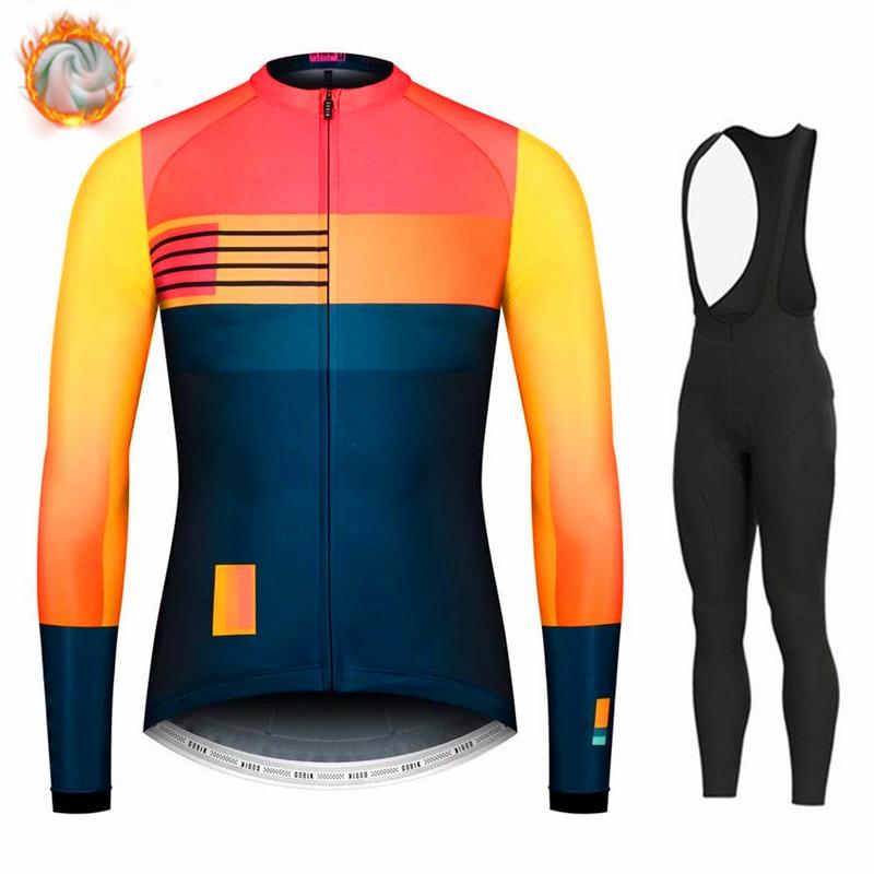 Warm 2024 Winter Thermal Fleece Cycling Men's Jersey Suit Outdoor Riding Bike MTB Clothing Bib Pants Set Spain Maillot Ciclismo