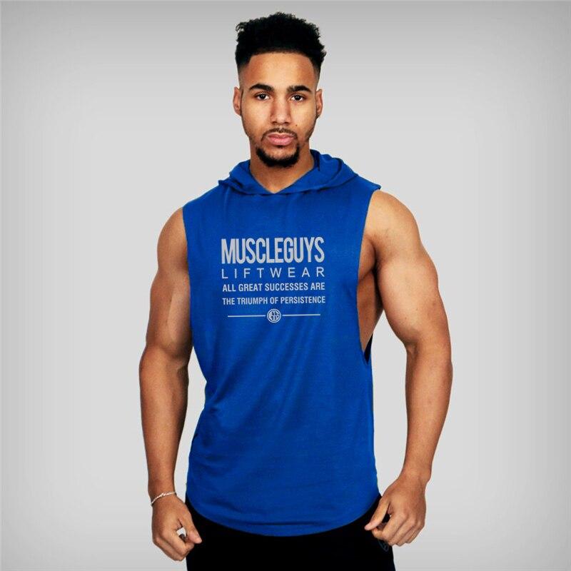 Muscleguys Muscleguys Brand Summer Mens Letters Print Gym Stringer Hooded Vest Bodybuilding Clothing Fitness Sleeveless Tank Tops Men