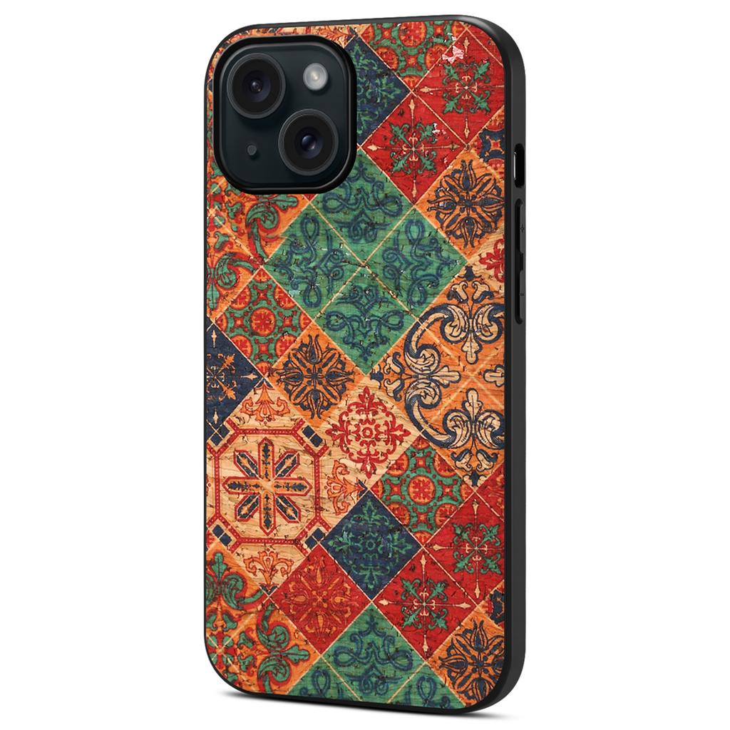 For iPhone 15 Leather Back Cover Floral Pattern TPU+PC Slim Phone Case
