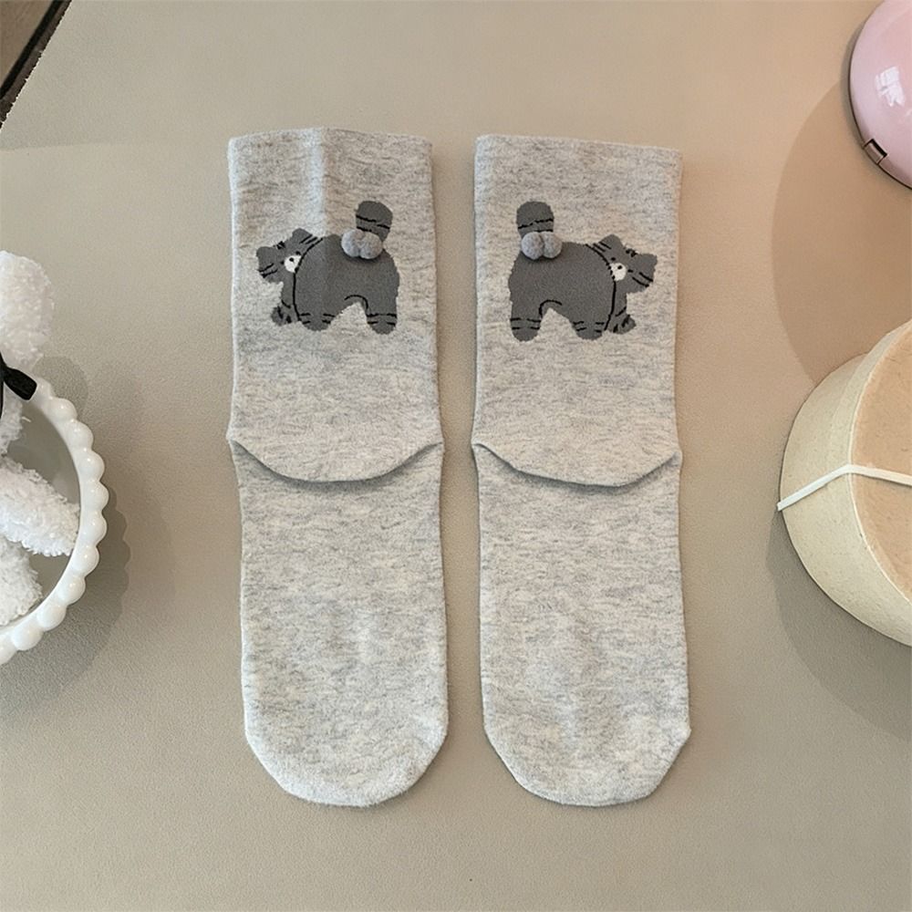 Small Ball 3D Cat Socks Soft Cotton Socks Cute Creative Mid Calf Socks  Daily Wear