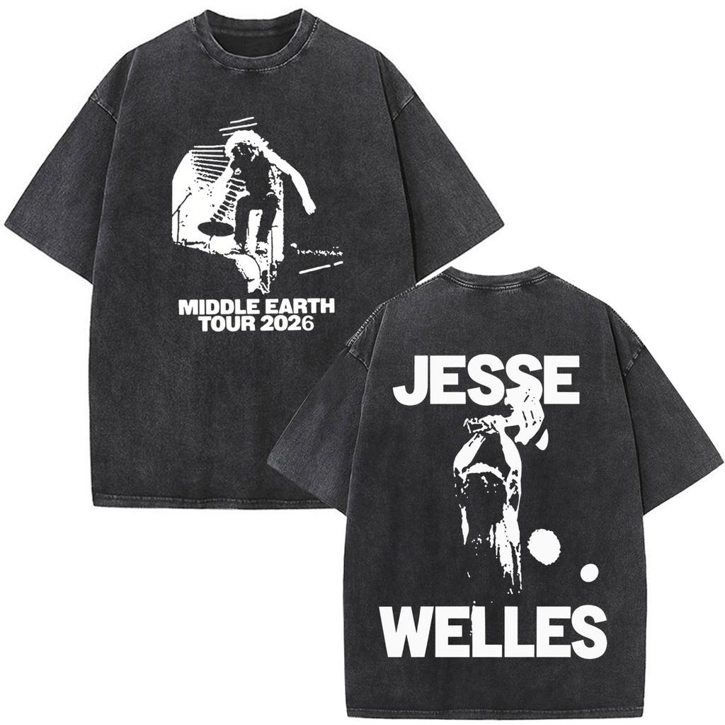 Vintage Washed Tshirt Jesse Welles Under The Powerlines Tour Print Tshirt Unisex Aesthetic Trendy Casual Cotton Tshirts