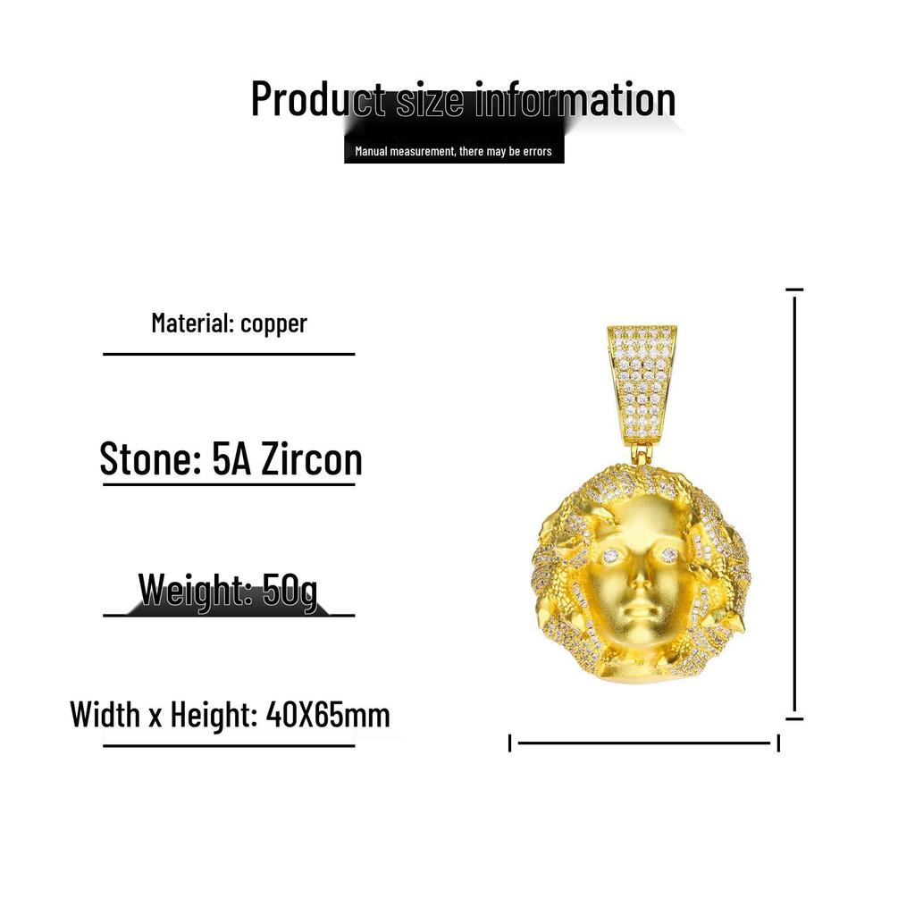 Trendy Hip Hop Medusa Zircon Pendant Necklace for Men