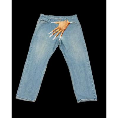 Streetwear Jeans Y2K Gothic Hip Hop Finger Grafikdruck Retro Blau Baggy Jeans Herren Damen Mode High Waist Weitbeinige Hose