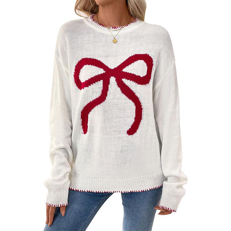 European/American Sweet Style Christmas Bow Long Sleeve Sweater