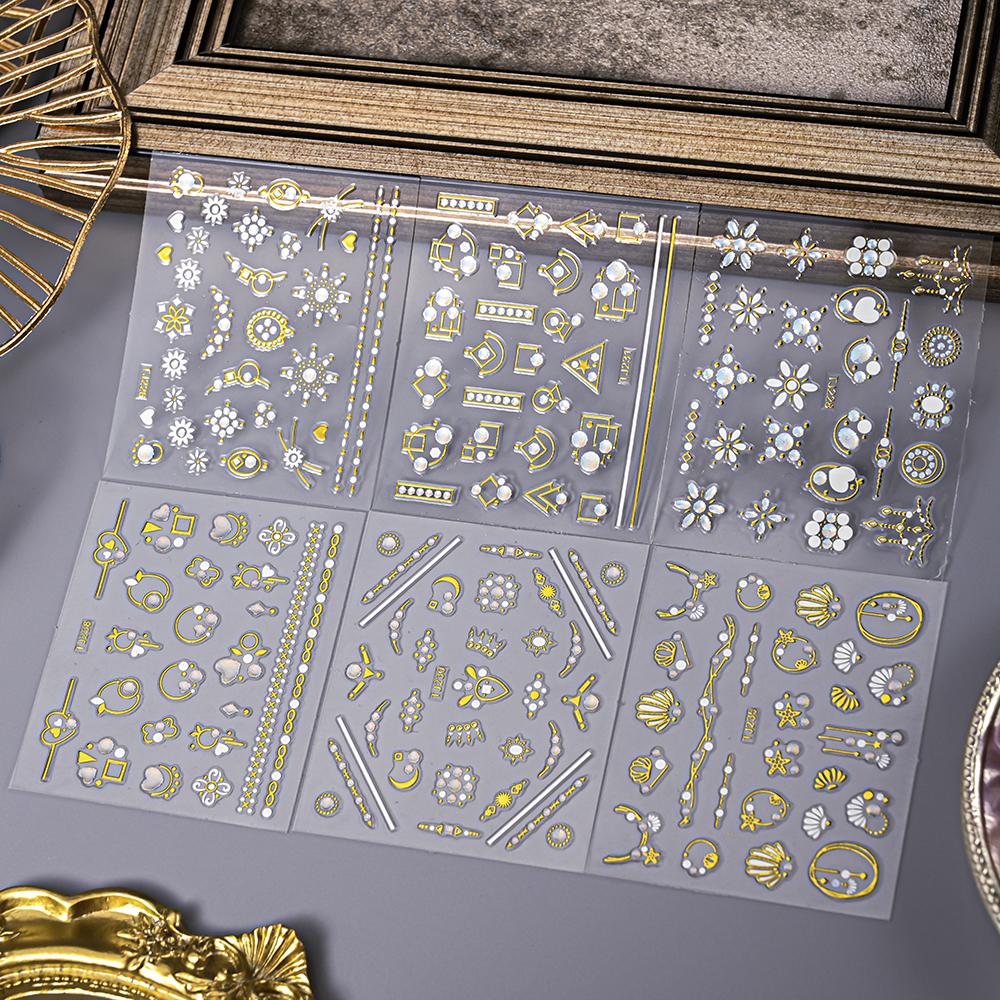 30 arkuszy 3D naklejki na paznokcie z geometrycznymi liniami przezroczyste dno białe złoto kwiat motyl seria naklejka na paznokcie dekoracja do manicure
