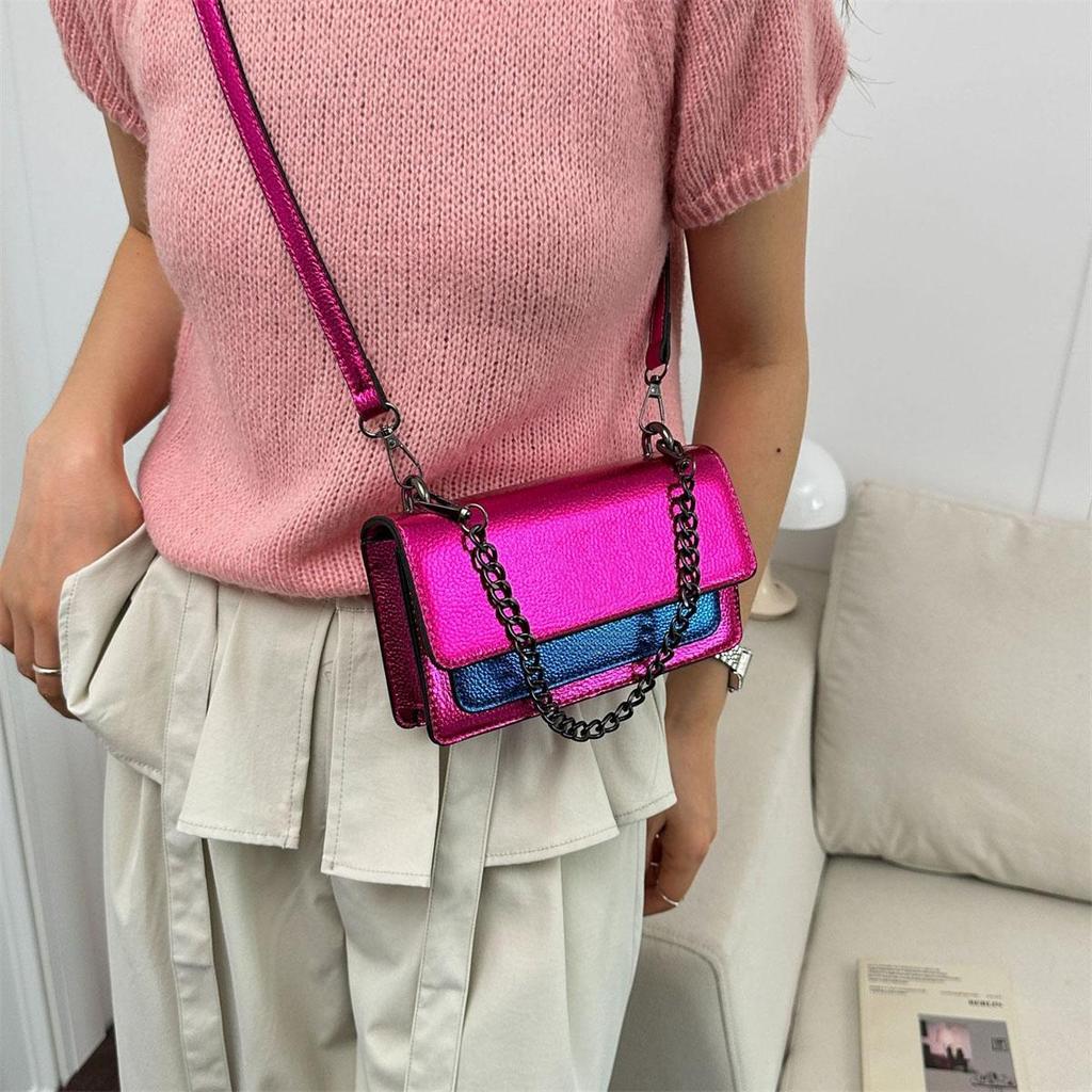 Women's K-G Colorful Splicing Chain Bag Fashionable And Versatile Color Blocking Bag Single Shoulder Crossbody Bag
