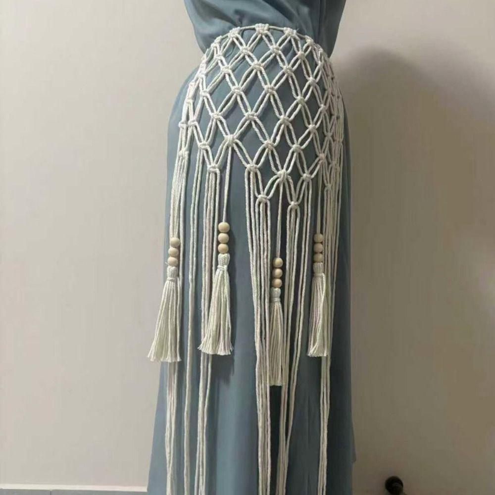 Mesh Weave Tassel Belts Retro Woven Tassel Waistband Fashion Bohemian Style Belts  Jeans Decorative