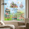 Back to School Window Clings Book Cling, Static Decals with Butterfly Flower Literary Pattern Stickers for Classroom Glass, Removable No Glue