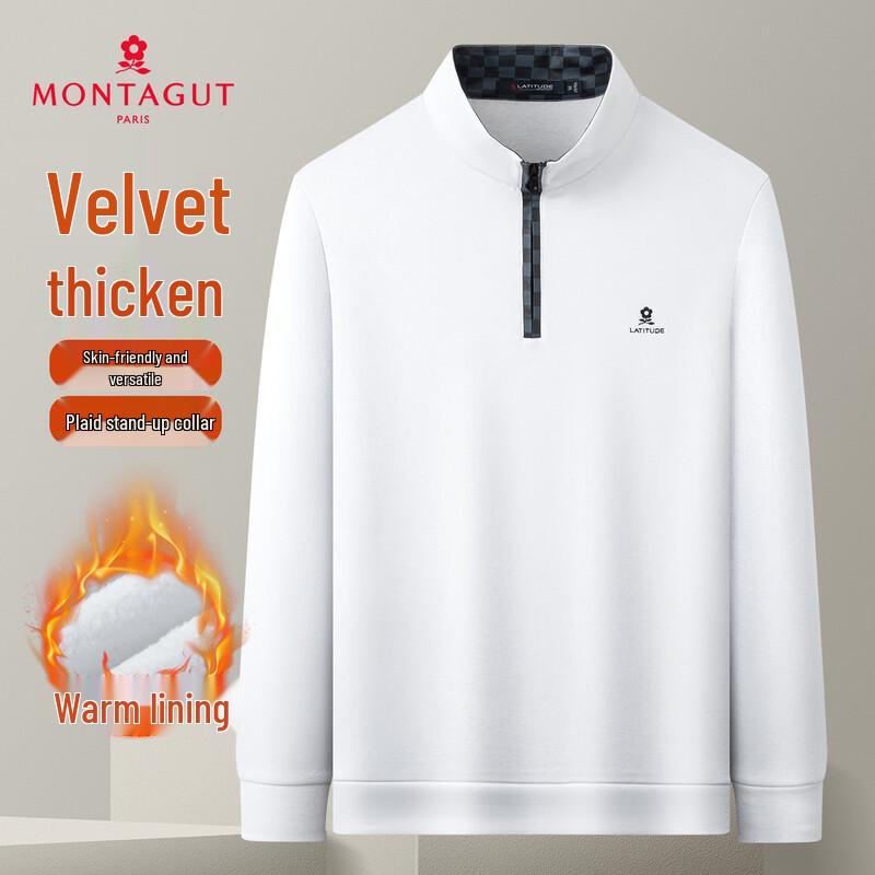 

MONTAGUT Men s Fleece-Lined Plaid Patchwork Stand Collar Sweatshirt 50