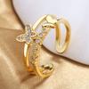 Gold Color Double Layered Butterfly Charms Adjustable Rings For Women Paved Diamond Copper Finger Accessory