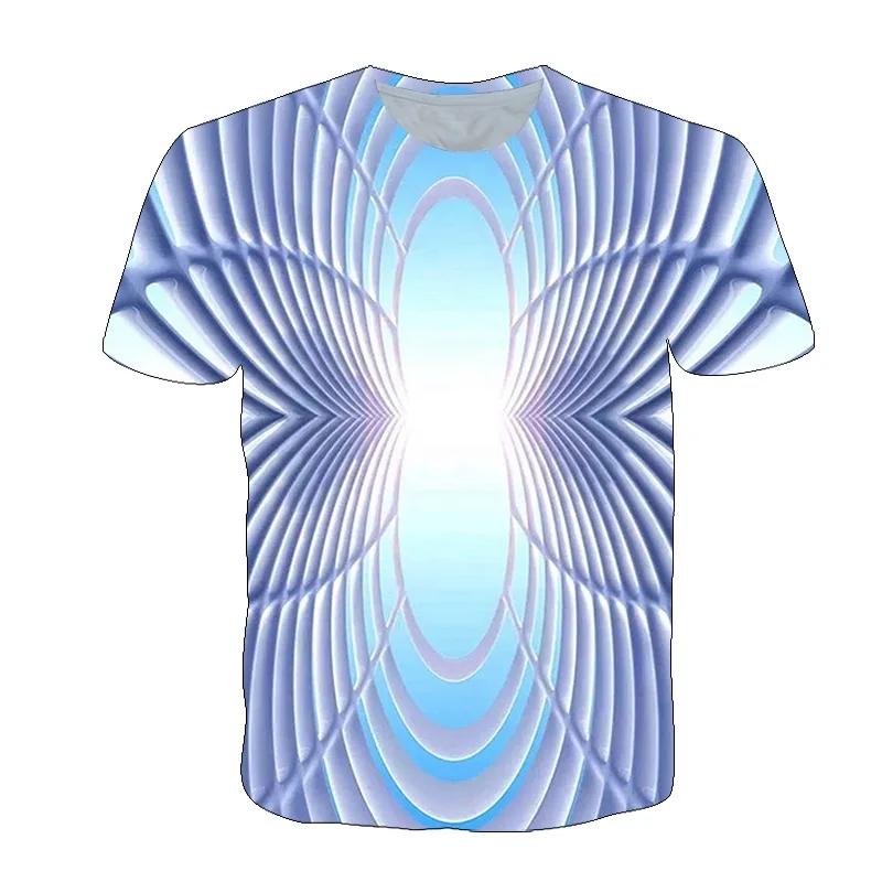Men's Summer 3D Vortex Printed T-shirt with Fashionable Psychedelic Dizziness Pattern Trend Round Neck Men's T-shirt