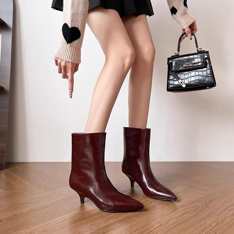 Pointed Thin Heel Casual Short Boots Women's 2025 Autumn and Winter New Versatile Temperament Fashion Boots Thin Boots High Heel Boots Black