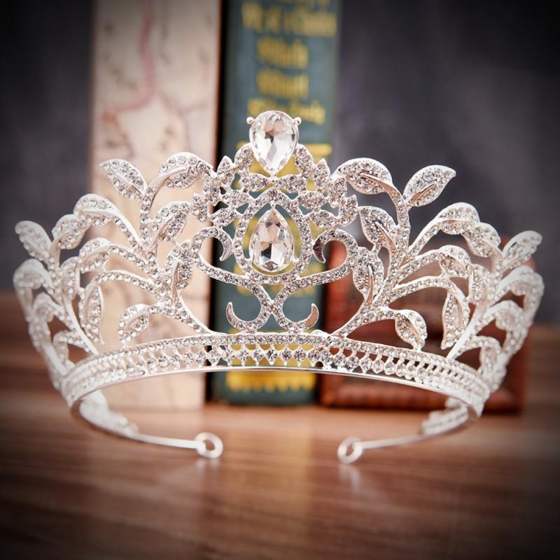 Baroque Luxury Big Crystal Leaf Bridal Tiaras Crowns Diadem Pageant Prom Rhinestone Veil Tiara Headband Wedding Hair Accessories