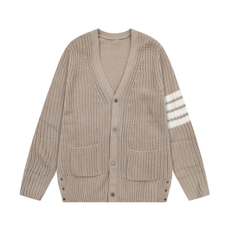 Autumn/Winter Thick V-neck Cardigan Four-Bar Knit Unisex Sweater Coat