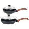 Set Of Granite Frying Pans With Glass Lids Black&Wood 20/24 Cm 2 Pcs.