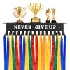 Medal Hanger Display Wall Mount Metal Trophy Rack Easy To Install Hanger with Inspirational Words Iron Honor NEVER GIVE UP