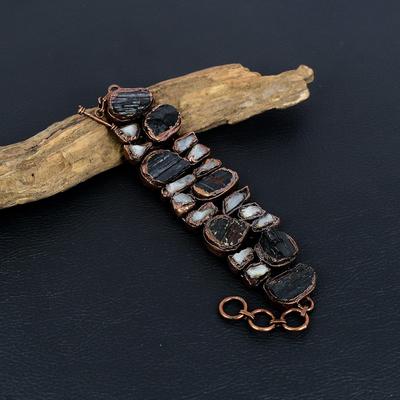 Bracciale Grezzo Tormalina Nera, Gioielli con Pietre Dure Elettroformati in Rame, Bracciale Fatto a Mano Per la Festa della Mamma