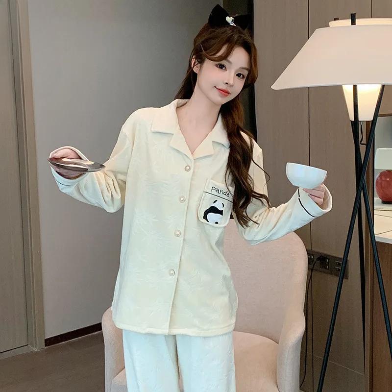 Pajamas for Women, Super Soft, Skin-friendly Long-sleeved Pants, Panda Cardigan, Winter Warm Home Clothes