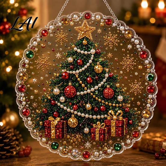Decorative Ornaments for Garden Christmas DIY Faux Diamond Painting Hanging Santa Wreath Acrylic Pendant Pearl Holiday Celebration Party Supplies