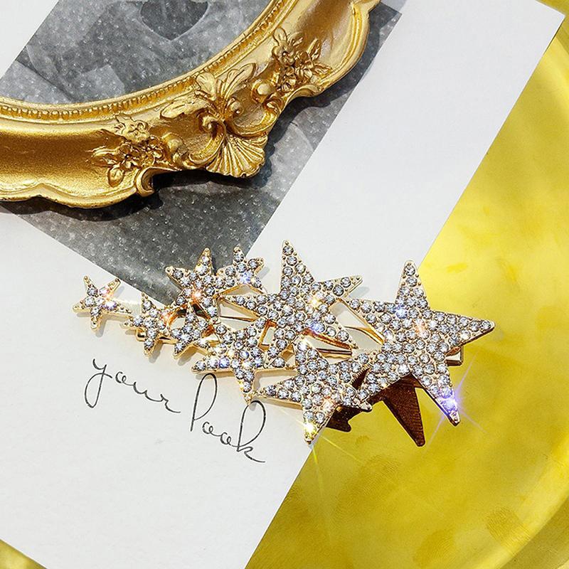 Rhinestone Pentagram Hair Clips Women Styling Hair Clips Glitter Shiny Hairpins