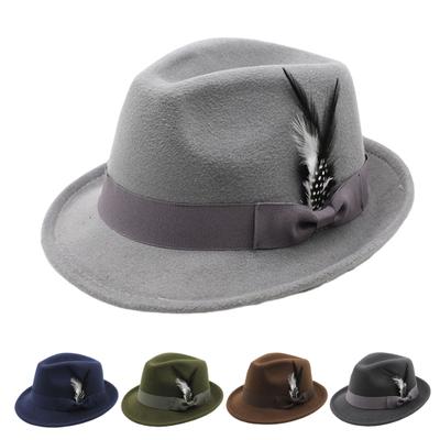 Herren Fedora Hut Feder- und Schleifendekor Vintage Kurzkrempiger Filzhut