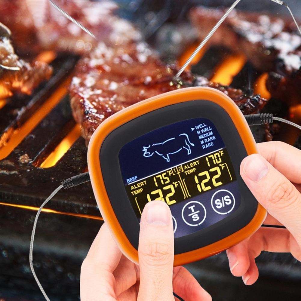Digital Meat Kitchen Thermometer Touch Screen Waterproof Meat Temperature Thermometer Probe Timer Mode for Grilling BBQ Cooking