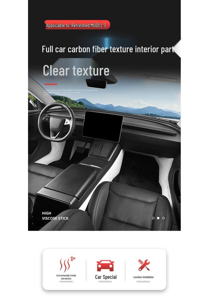 Tesla Model Y/3 Carbon Fiber Texture Center Console Trim Accessories