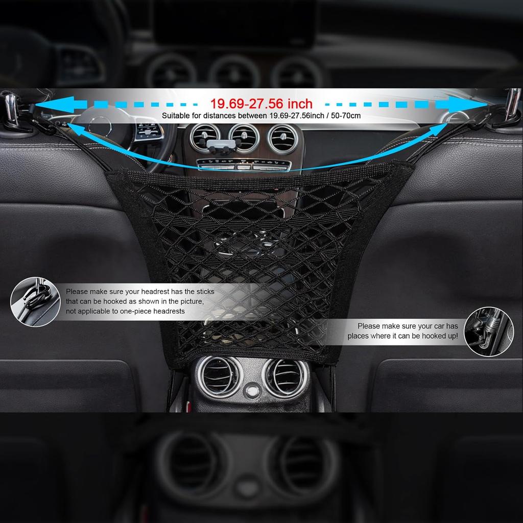 3-Layer Car Mesh Organizer Storage Between Front Seats Kid Dog Pet Net Barrier Car Net Pocket Elastic Tissue Purse Holder Netting For SUV, Van