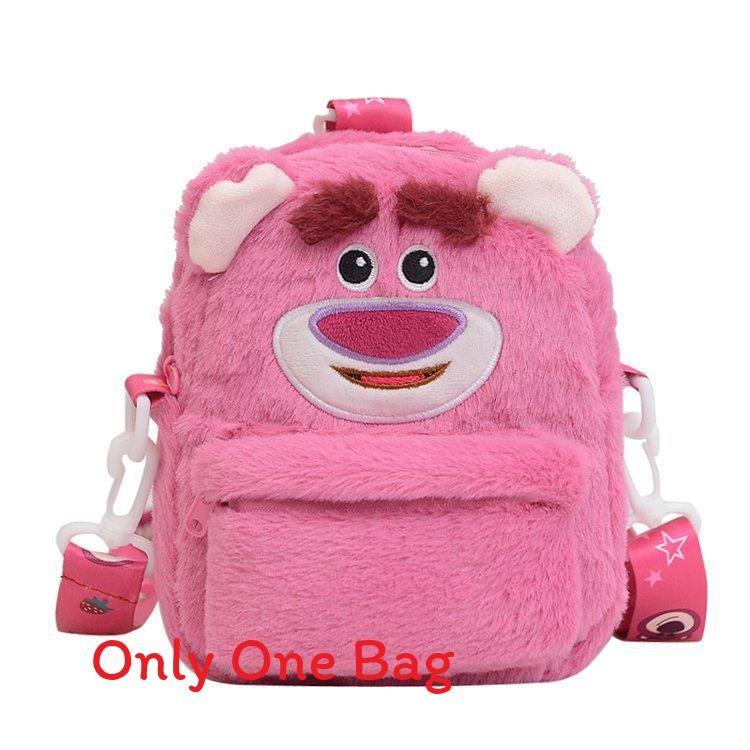 Plush Strawberry Bear Bucket Bag Kids With Net Pocket Cartoon Bag Shoulder