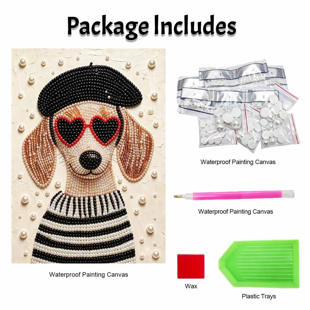 Kreatives DIY-Perlenkunst-Set mit Rahmen im stilvollen französischen Hundemuster, glitzernde Perlenleinwand, fertig zum Aufhängen, entspannendes Geschenk für Erwachsene
