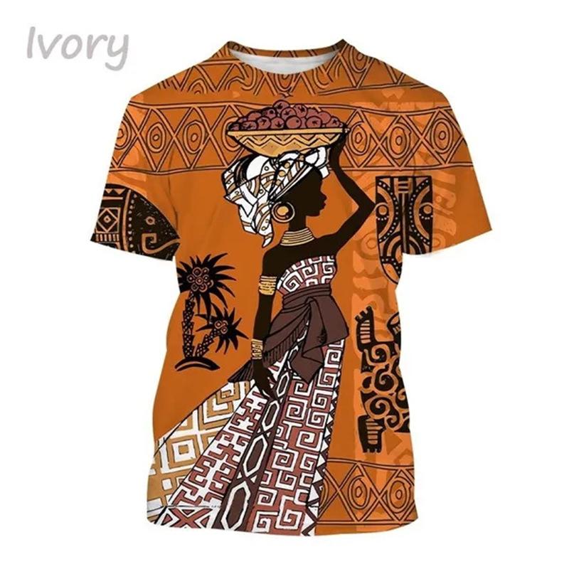 Summer Round Neck African Style Ethnic Woman Graphic 3D Print Top Fashionable Casual Short Sleeved Women's T-shirts