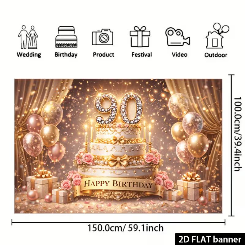 2D 50th Birthday Backdrop Gold Diamond Number 50 with Crown Party Photo Booth Banner