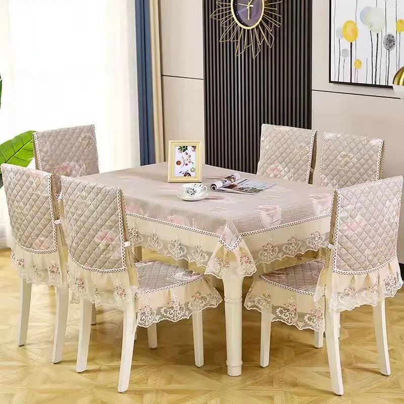 Rectangular Dining Table Cloth Chair Cover Set Jacquard Lace Non-slip Chair Cushion Home Decor Chair Backrest Mat Stool Cover