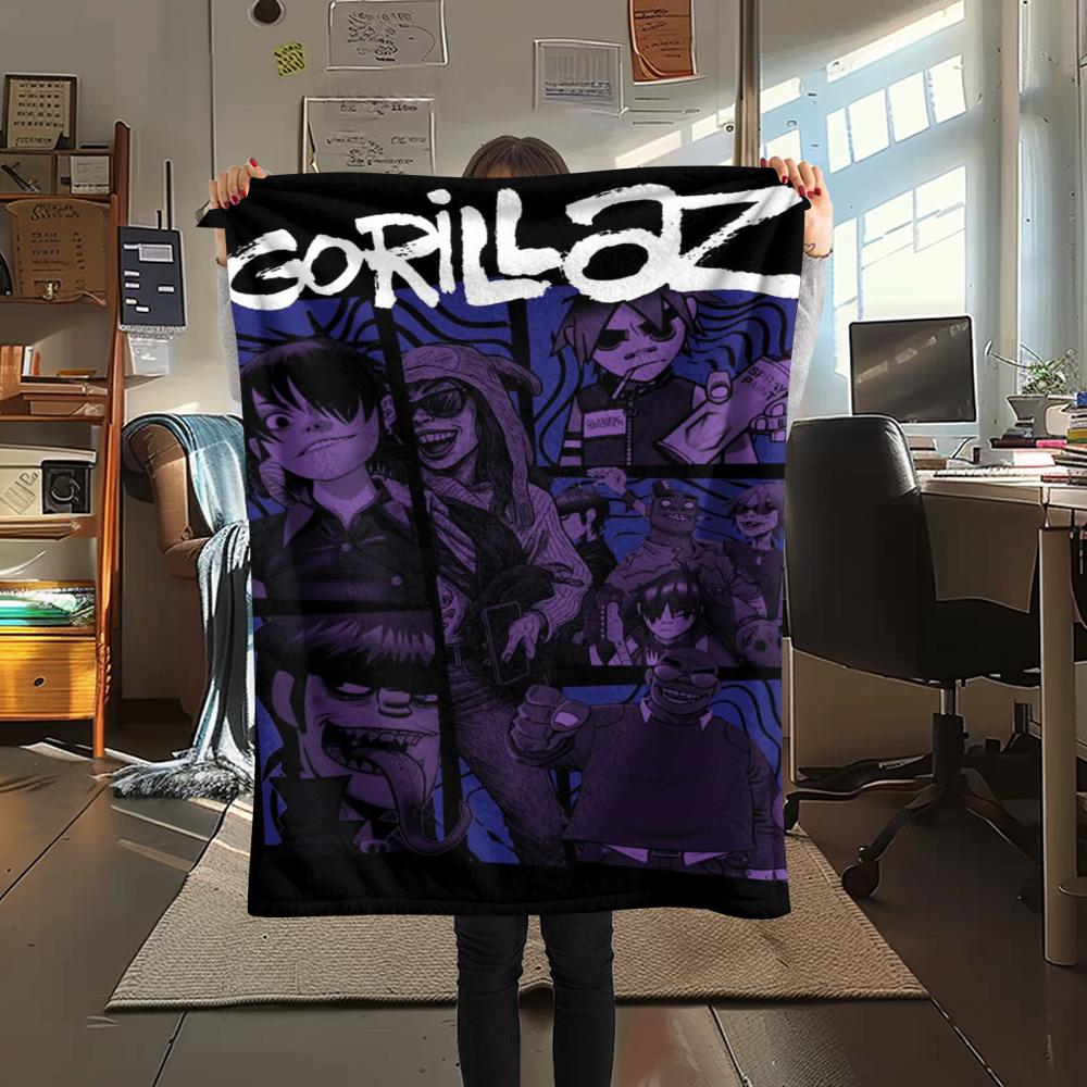 1 Stück Gorillaz Print Flanelldecke, Hohe Qualität, Bequem für alle Jahreszeiten, Heimdekoration, Wärme und Komfort, Perfekt für Weihnachtsgeschenke