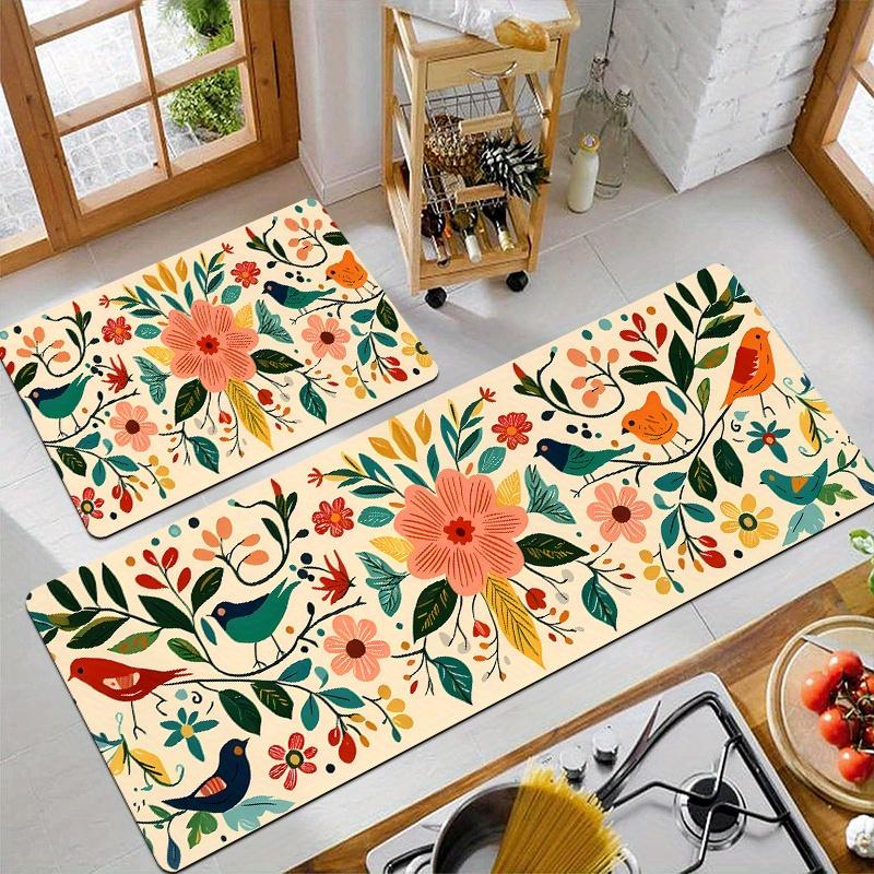 VIKAMA Schöner Blumenteppich Lebendiger Küchenteppich Fußmatte Weiche Lange Matte Teppich Für Schlafzimmer Teppich Für Wohnzimmer Badezimmerteppich