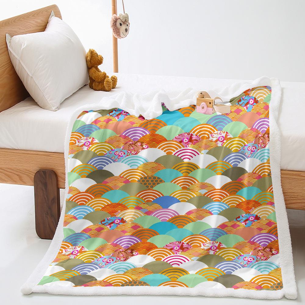 Fan Pattern 2D Digital Printing Thickened Lamb Wool Crystal Fleece Blanket Blanket