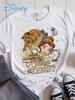 2026 New Beauty and The Beast Princess Beauty Vintage Print Womens TShirt Top Casual Loose Plus Size Short Sleeve