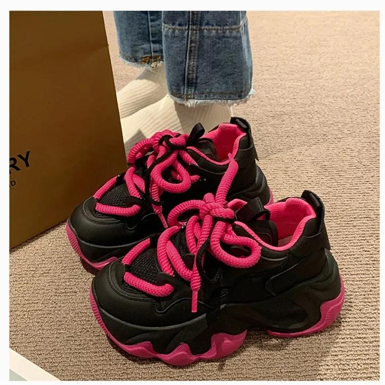 

модные женские кроссовки на толстой платформе, дышащая сетчатая обувь на платформе для женщин, нескользящая спортивная обувь с толстой подошвой 2024 40 красный