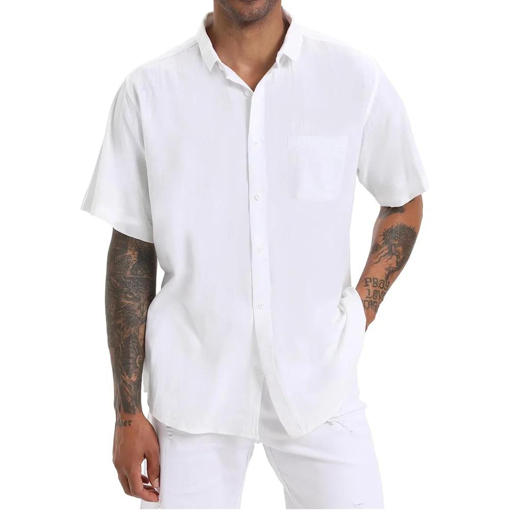 Lässiges Kurzarmhemd für Herren, einfarbig, mit Reverskragen, leicht, atmungsaktiv, stilvolles Hemd, Herren-Knopfleiste, Alltagskleidung