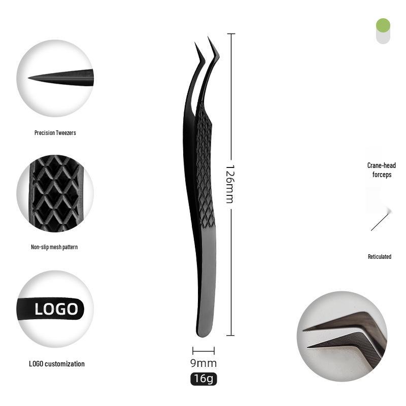 Golden Feather Stainless Steel Eyelash Tweezers for Grafting and Extensions