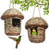 Hummingbird House with Lanyard Grass Hand Woven Resting Place Outdoor Hanging Natural Birdhouse Bird Hut Outside Supplies