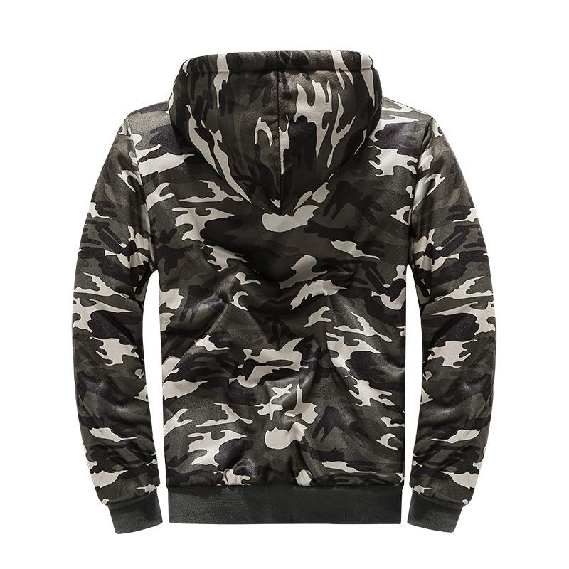 Men's Autumn and Winter Camouflage Print Contrast Pocket Zipper Long-sleeved Cardigan Hooded Fashionable Casual Top