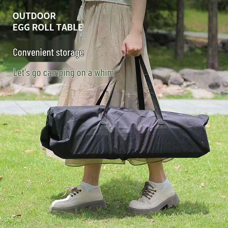 Portable Outdoor Folding Carbon Steel Roll-Up Table and Chairs Set for Camping, Picnics, or BBQs.