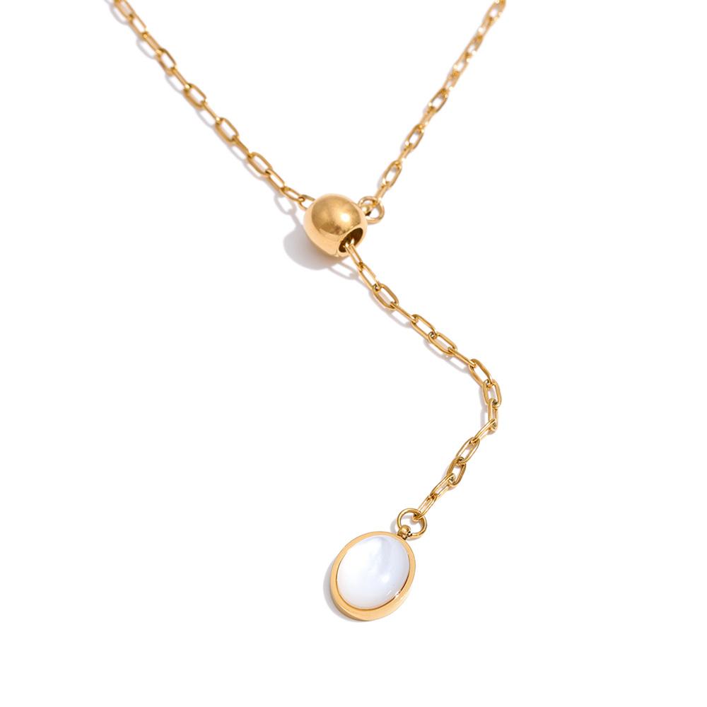 

Yhpup 58cm Stainless Steel Natural Tiger Stone Shell Drop Adjustable Chain Necklace Gold Color Charm Arrivals Jewelry