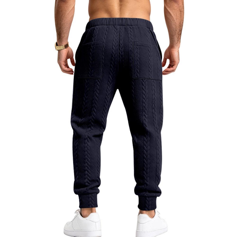 Men's Cable Knit Jogger Pants Elastic Waist Drawstring Casual Trousers with Pockets Lightweight Sweatpants for Daily Workout