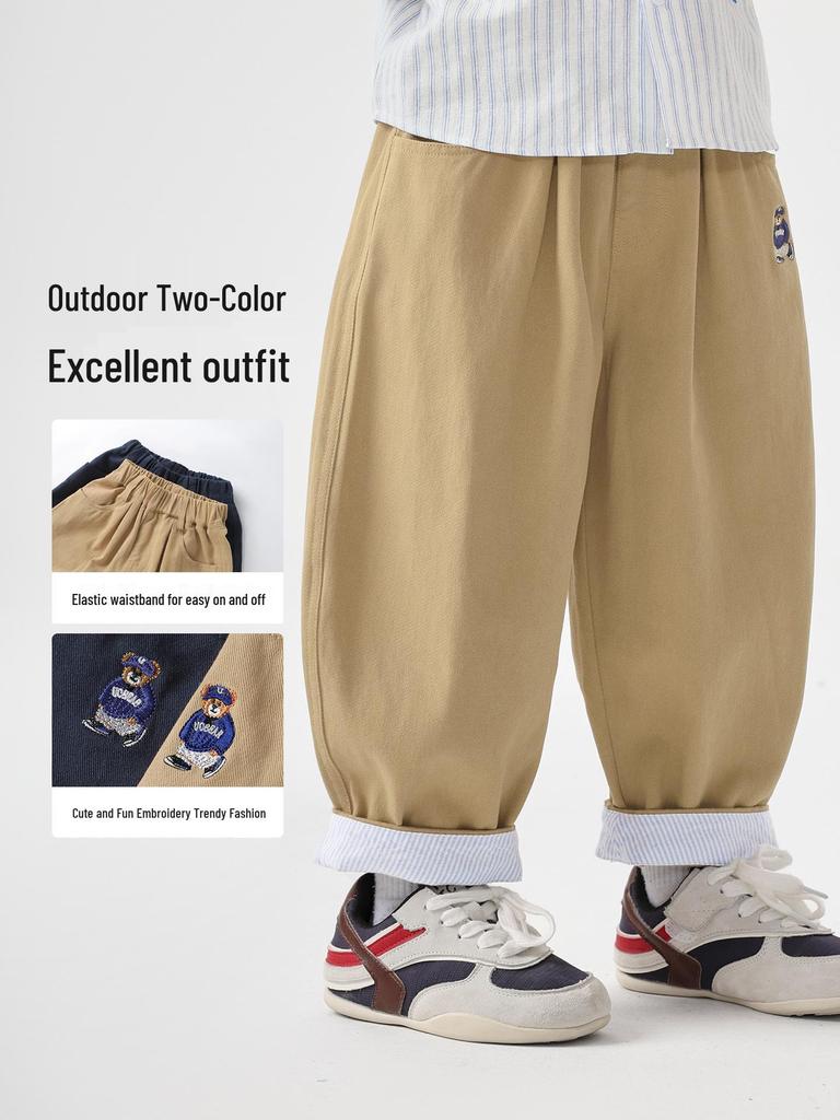 European Boy's Academy Pure Cotton Long Pants - Spring/Autumn 2026 New Style for Toddlers