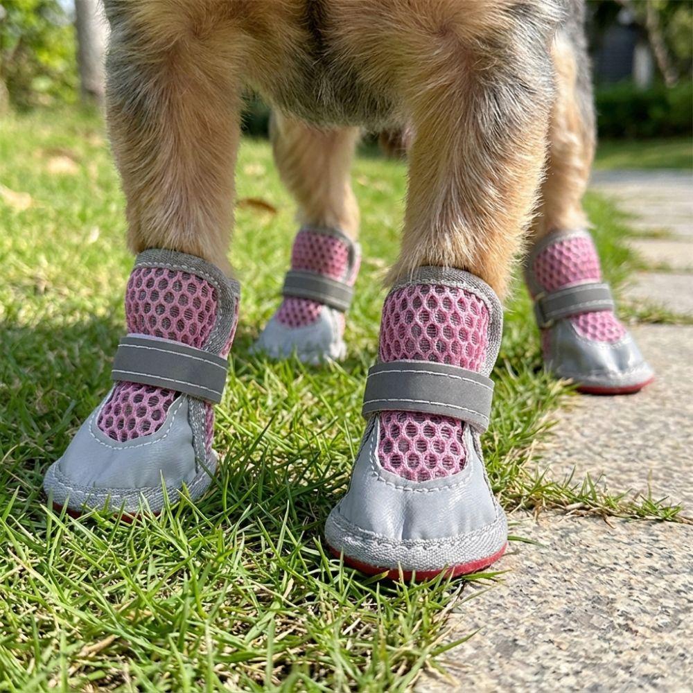4Pcs Non-Slip Pet Net Boots Breathable Dog Paw Protectors Fashion Puppy Foot Covers All-season Use